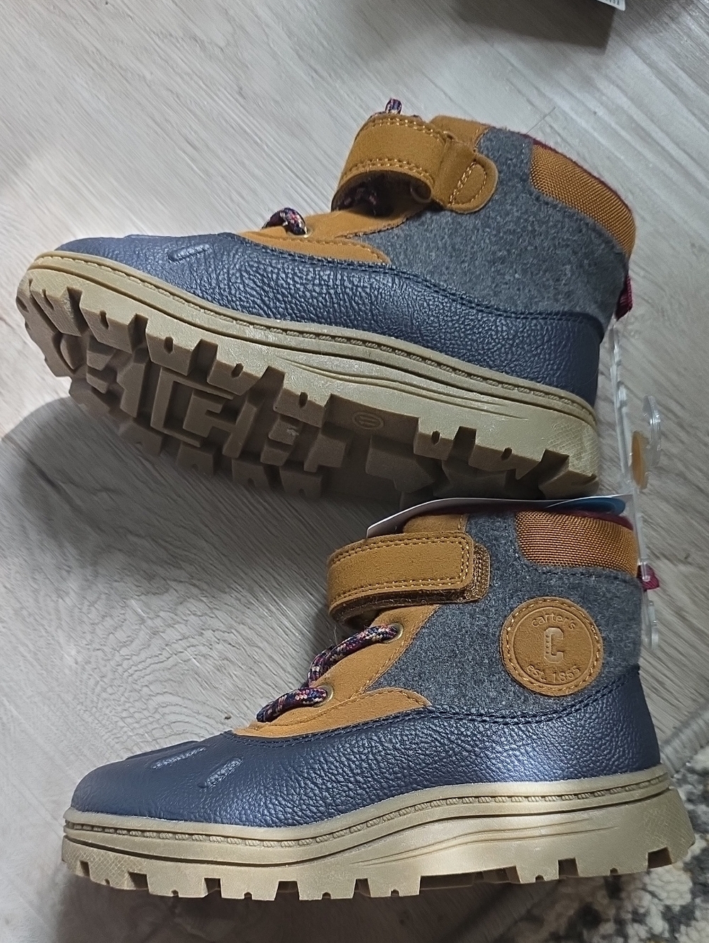 Carter's Navy and Tan Kids Waterproof Lace-Up Ankle Boots